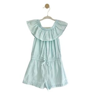 Cat & Jack Light Blue Ruffle Romper with Silver Threading | Baby Girl 18 Months